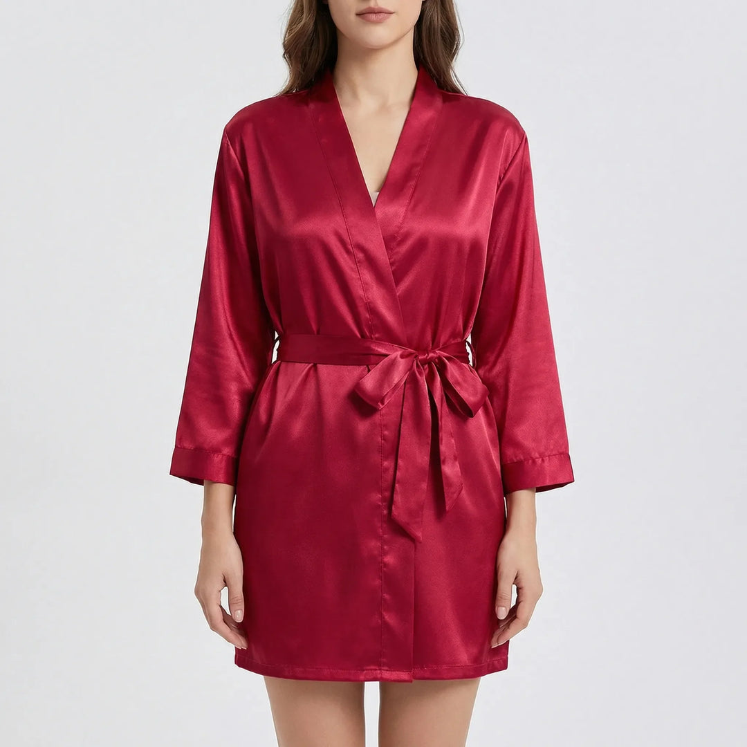 Satin-Finish Wrap Morning Gown - Ramona