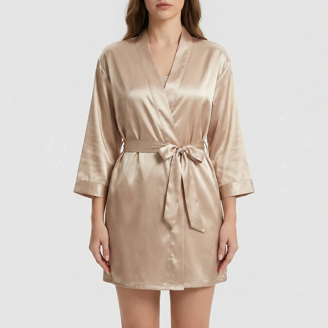 Satin-Finish Wrap Morning Gown - Ramona