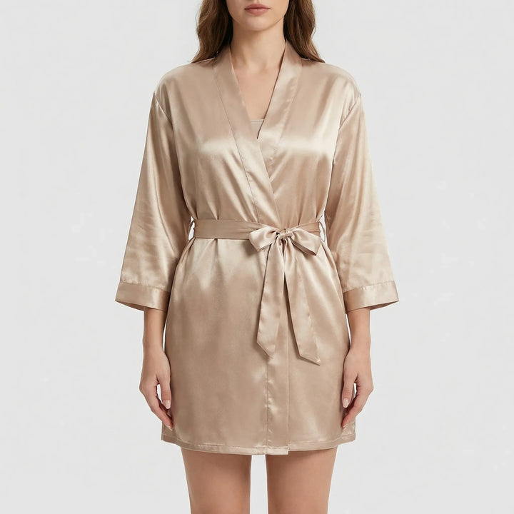 Satin-Finish Wrap Morning Gown - Ramona