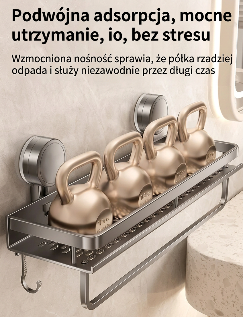 Półka łazienkowa na przyssawkach | Bez wiercenia | Organizer z odpływem