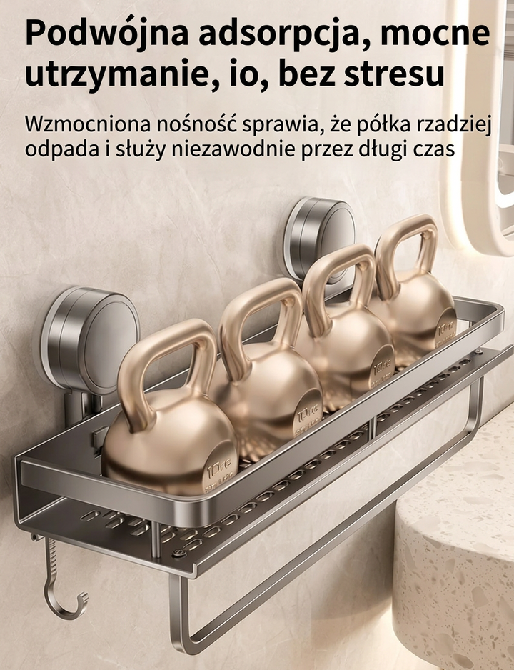 Półka łazienkowa na przyssawkach | Bez wiercenia | Organizer z odpływem