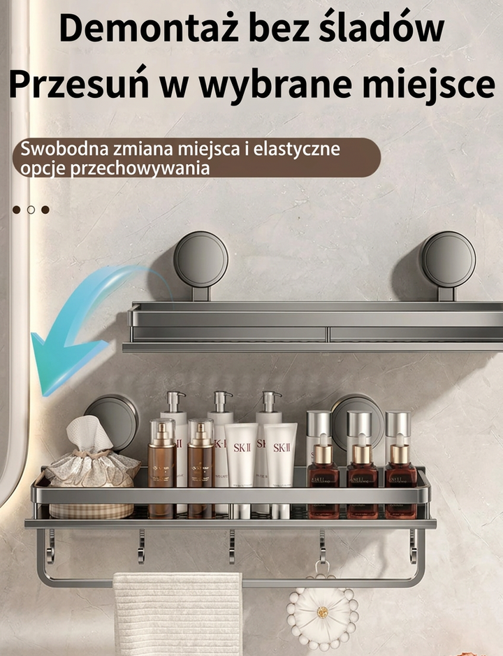Półka łazienkowa na przyssawkach | Bez wiercenia | Organizer z odpływem