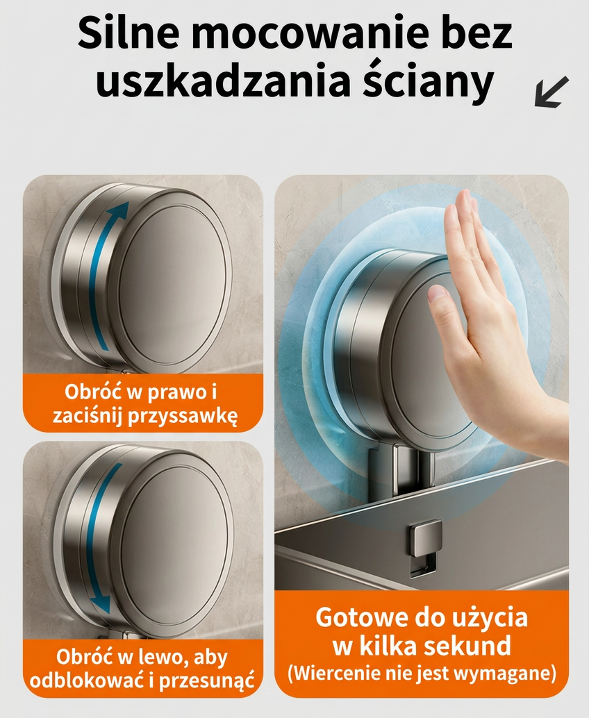 Półka łazienkowa na przyssawkach | Bez wiercenia | Organizer z odpływem