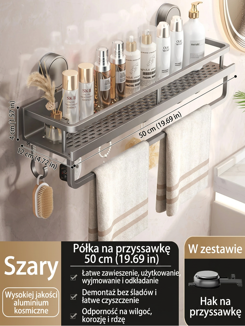 Półka łazienkowa na przyssawkach | Bez wiercenia | Organizer z odpływem