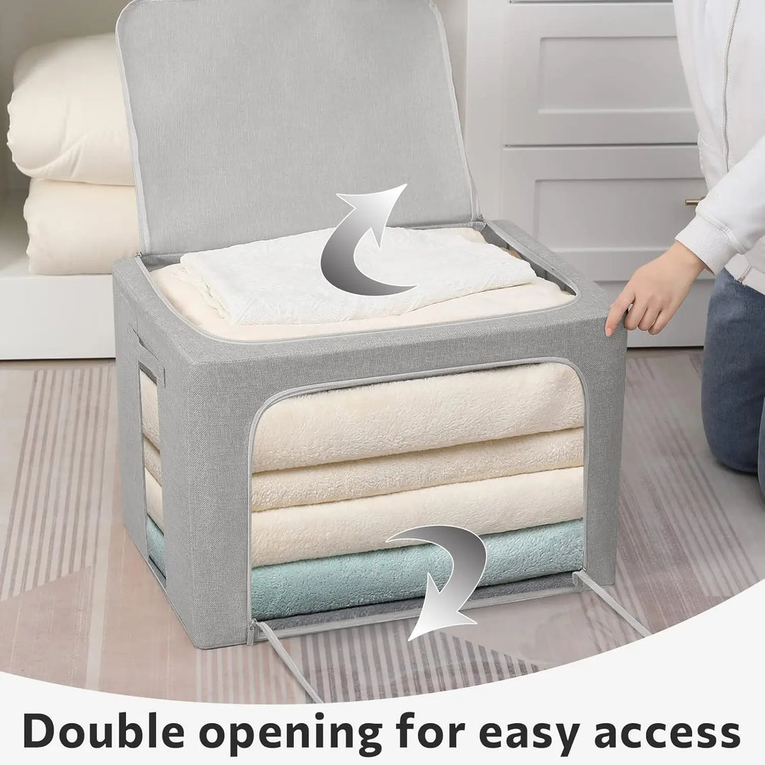 Stapelowane pojemniki do przechowywania z lnianego materiału z przezroczystym oknem – Elara