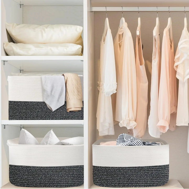 Extra duży, pleciony kosz na zabawki i koce z bawełny - Marlow