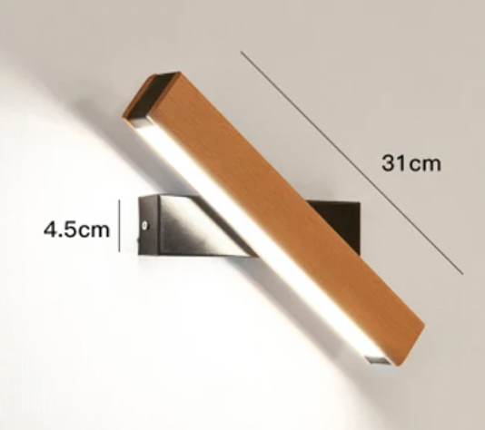 Longer wooden lamp on a black mount with dimension lines marking 31 cm length and 4.5 cm height. 5
