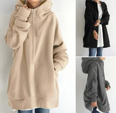 Oversized damski hoodie z zamkiem błyskawicznym i kapturem – Jesienny czar Meliora