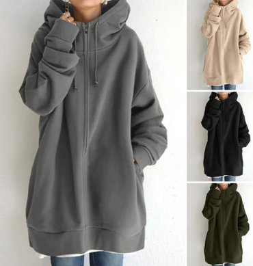 Oversized damski hoodie z zamkiem błyskawicznym i kapturem – Jesienny czar Meliora