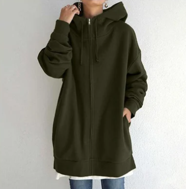 Oversized damski hoodie z zamkiem błyskawicznym i kapturem – Jesienny czar Meliora