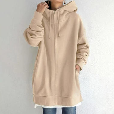 Oversized damski hoodie z zamkiem błyskawicznym i kapturem – Jesienny czar Meliora