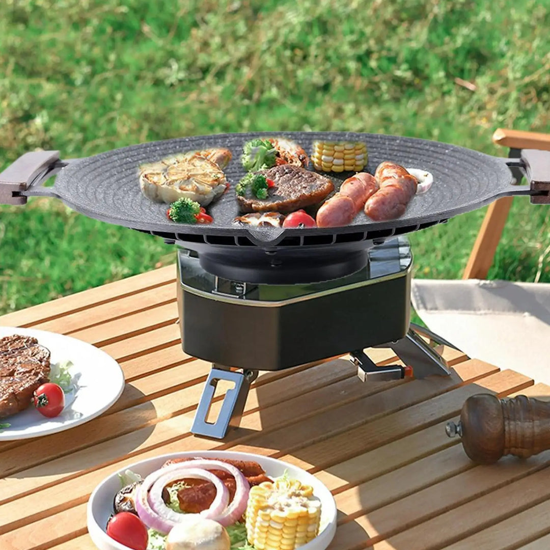 Przenośna aluminiowa patelnia grillowa z uchwytami do kempingu i grillowania – Arlo