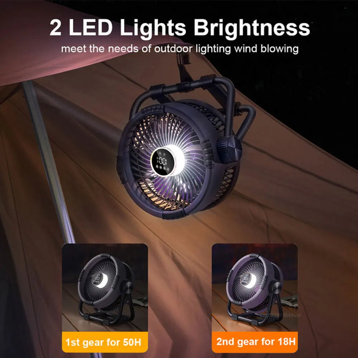 Wentylator kempingowy z akumulatorem 20000mAh, światłem LED i pilotem – WindMate