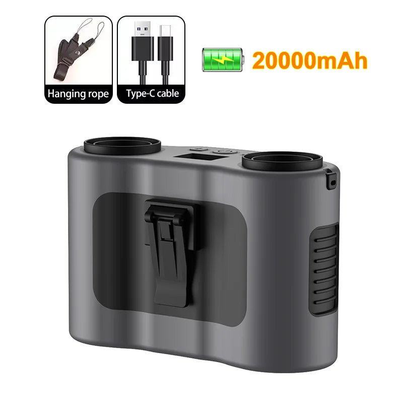 Przenośny wentylator z klipsem do talii z dwoma wylotami powietrza i baterią 20.000mAh – BreezeMate