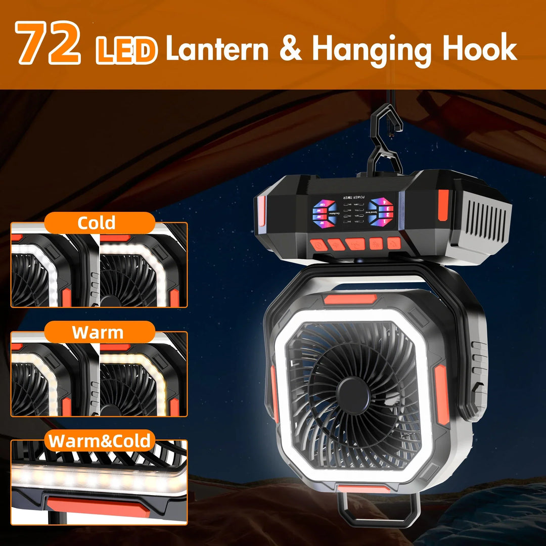 Akumulatorowa wentylator campingowy z baterią 40000mAh i lampą LED – F22