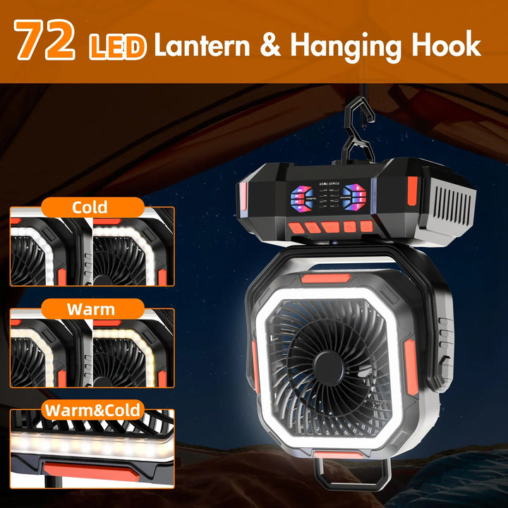 Akumulatorowa wentylator campingowy z baterią 40000mAh i lampą LED – F22