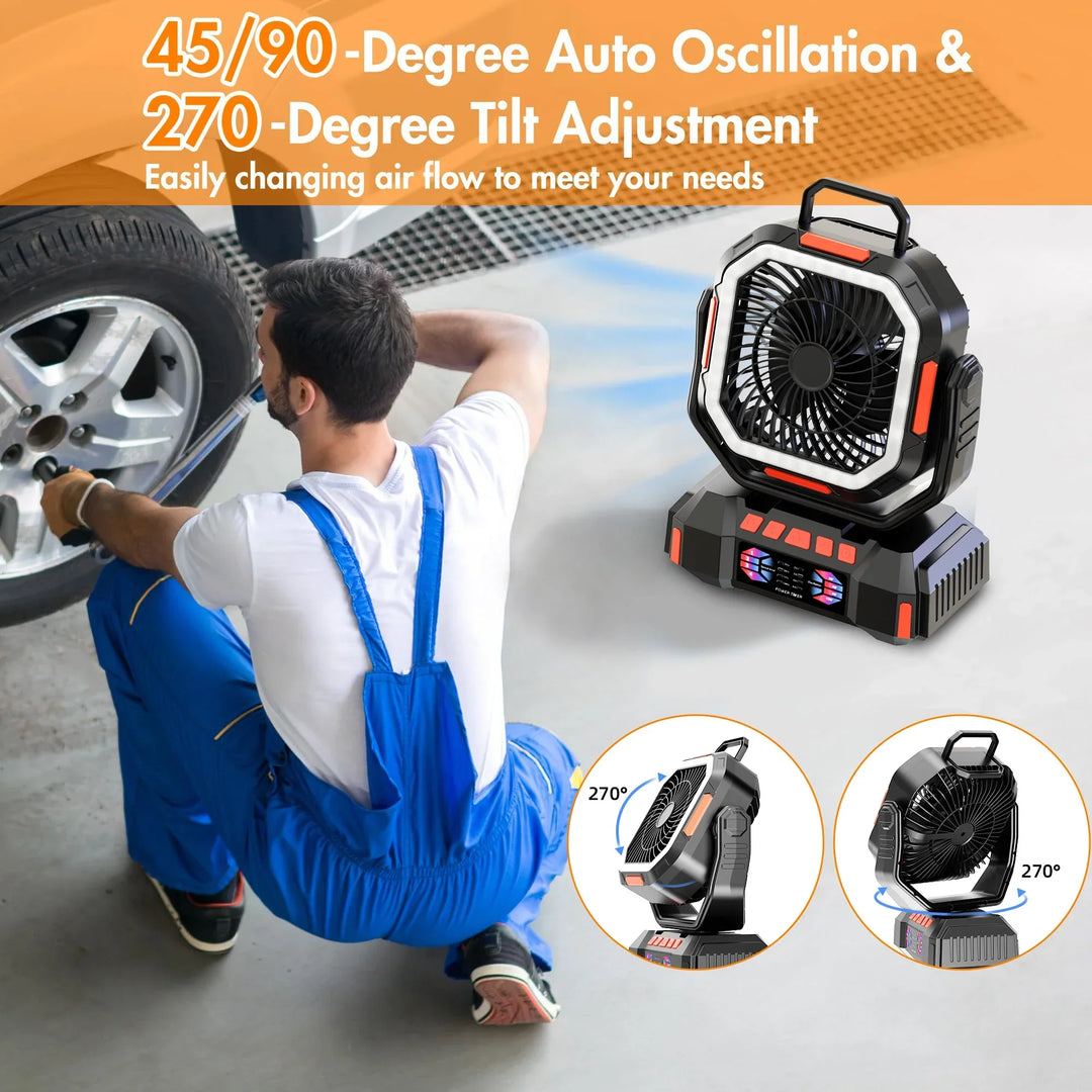 Akumulatorowa wentylator campingowy z baterią 40000mAh i lampą LED – F22