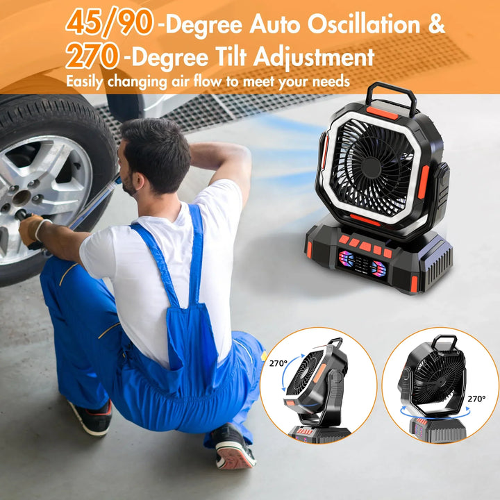 Akumulatorowa wentylator campingowy z baterią 40000mAh i lampą LED – F22