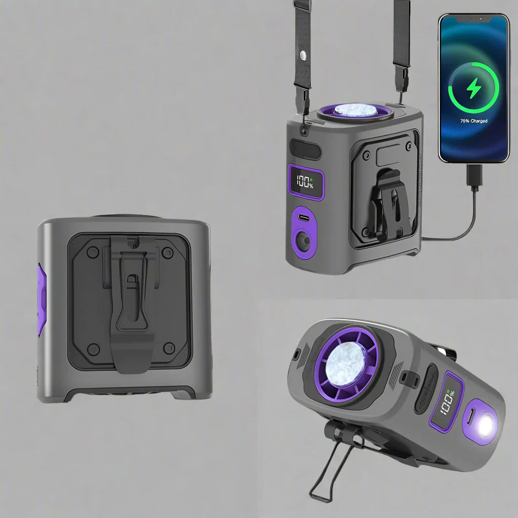 8000mAh przenośny chłodzący wentylator do pasa z powerbankiem i oświetleniem LED – FrostBreeze