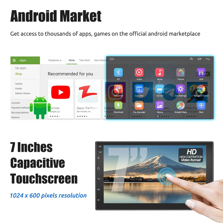 Uniwersalne radio samochodowe Android z ekranem dotykowym, GPS i bezprzewodowym CarPlay