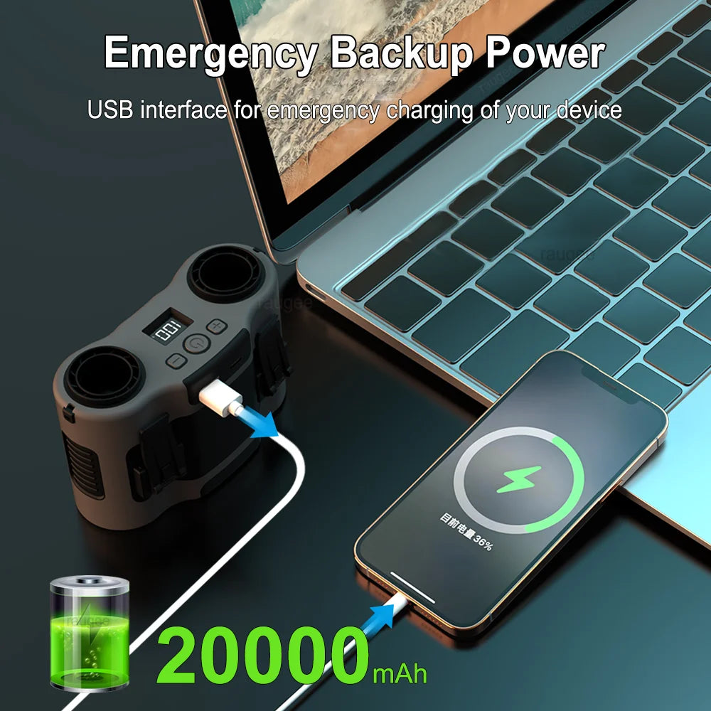 Przenośny wentylator z klipsem do talii z dwoma wylotami powietrza i baterią 20.000mAh – BreezeMate