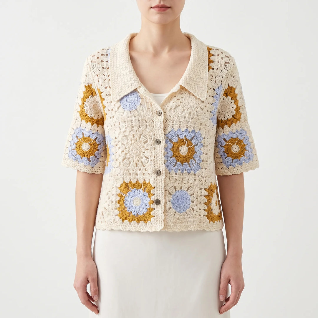 Short-Sleeved Crochet Cardigan -  Celia