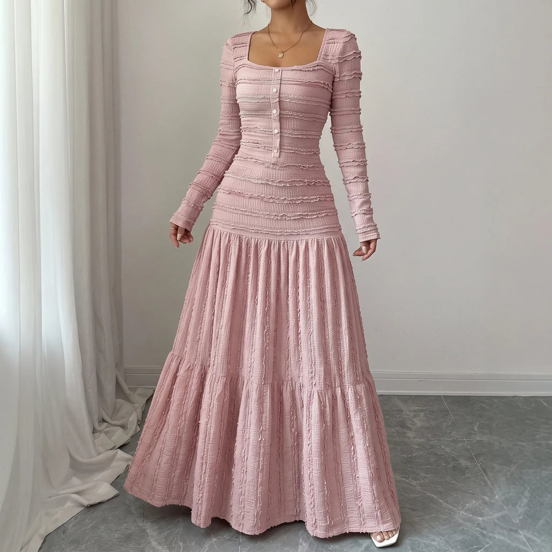 Textured Long Sleeve Tiered Maxi Dress - Rachael