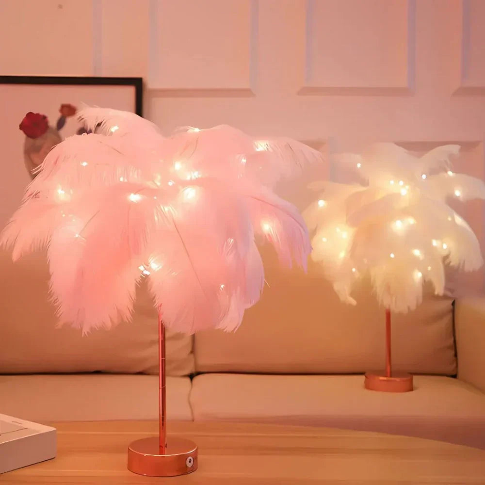 Tischlampe Mit Federschirm - PalmGleam