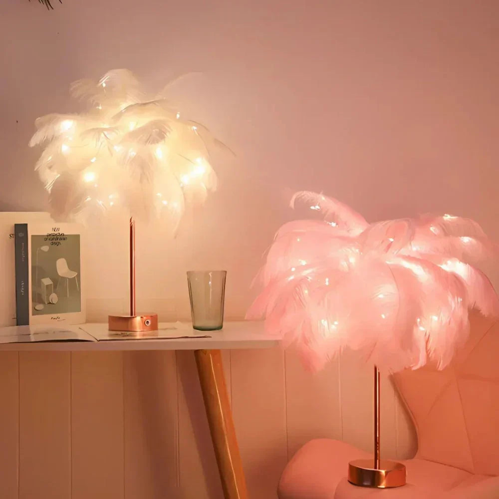 Tischlampe Mit Federschirm - PalmGleam