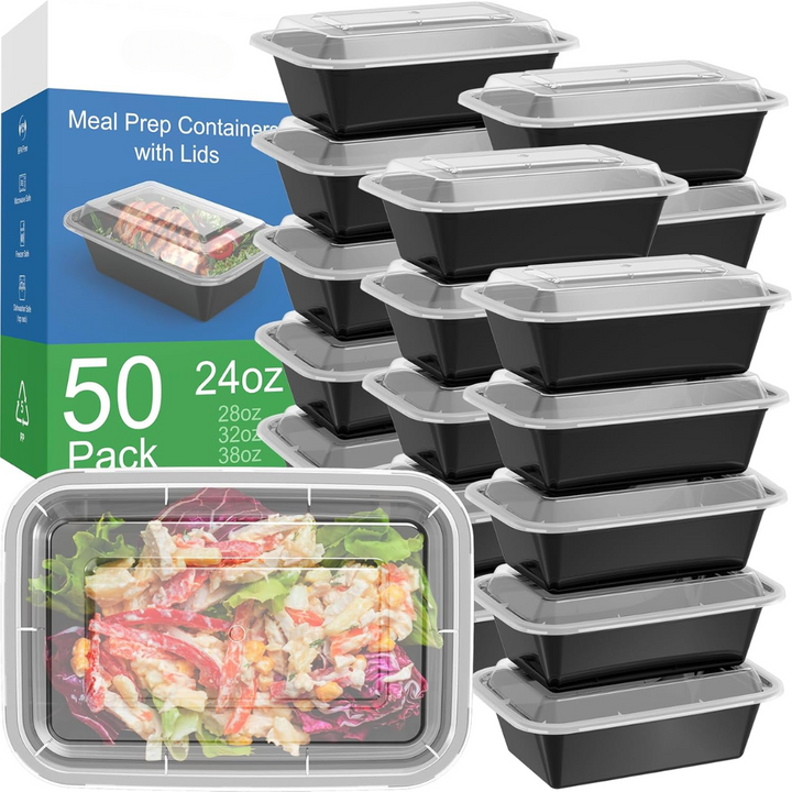 50-Pack WIELKROTNE Pojemniki do przygotowywania posiłków z pokrywką, Szczelne