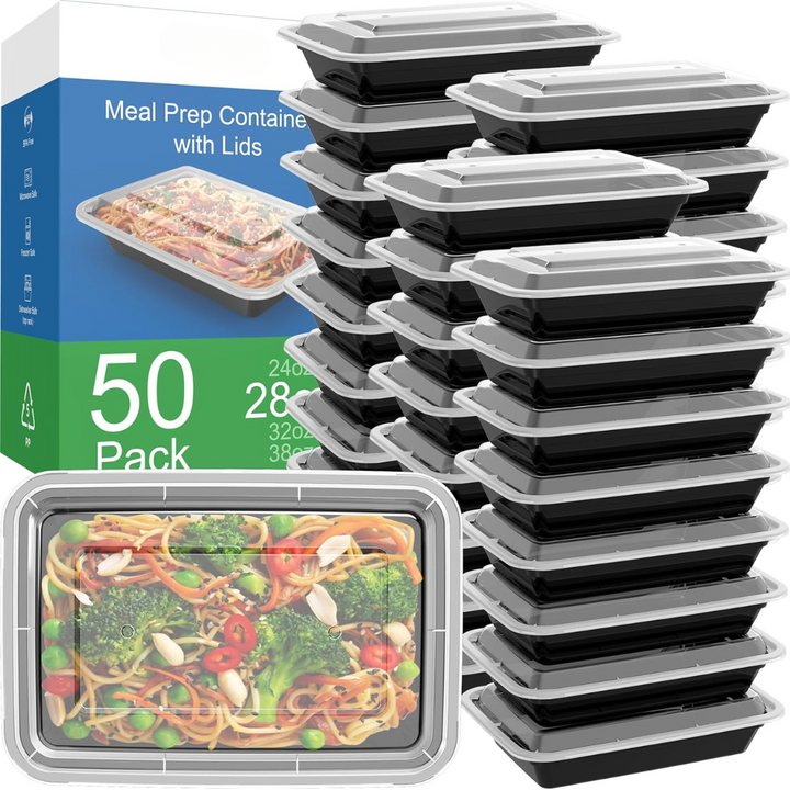 50-Pack WIELKROTNE Pojemniki do przygotowywania posiłków z pokrywką, Szczelne