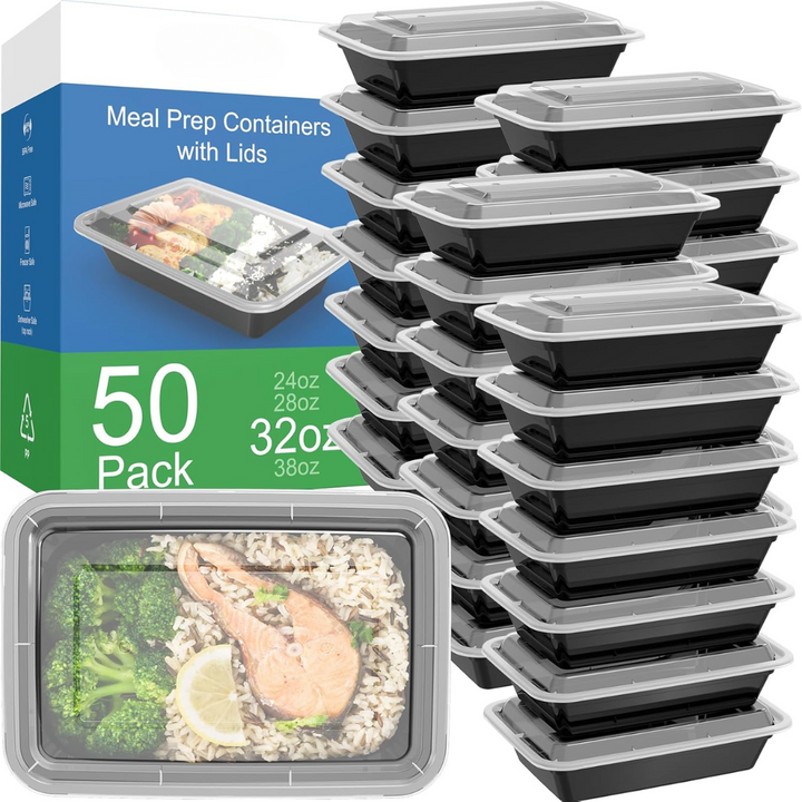 50-Pack WIELKROTNE Pojemniki do przygotowywania posiłków z pokrywką, Szczelne
