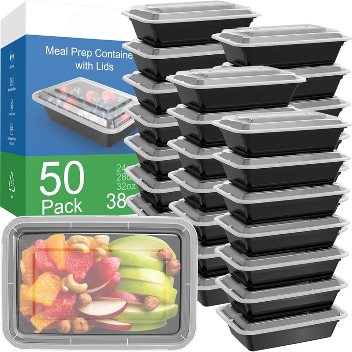 50-Pack WIELKROTNE Pojemniki do przygotowywania posiłków z pokrywką, Szczelne