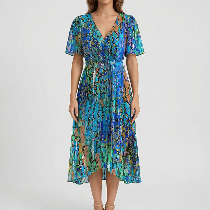 V-Neck Floral Print Midi Dress - Charlotte