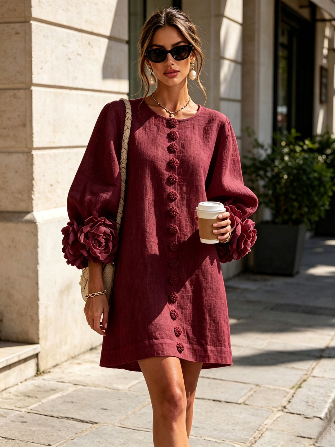 Boryana Colorful Mini Dress with Statement Ruffled Cuffs 38