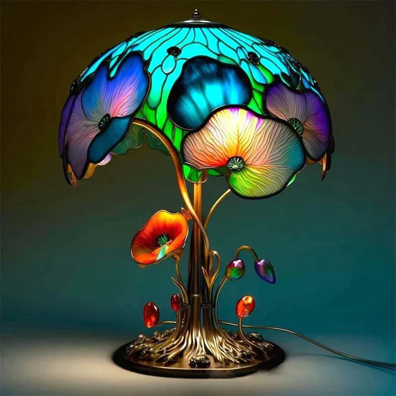 AA NOT AVAIALBLE -Zachwycająca lampa stołowa z witrażem - DreamGlow-Lotusowe liście-Trend Polska