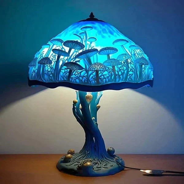 AA NOT AVAIALBLE -Zachwycająca lampa stołowa z witrażem - DreamGlow-Niebieska Grzybnia-Trend Polska