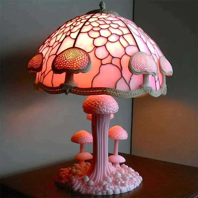 AA NOT AVAIALBLE -Zachwycająca lampa stołowa z witrażem - DreamGlow-Różowa grzybnia-Trend Polska