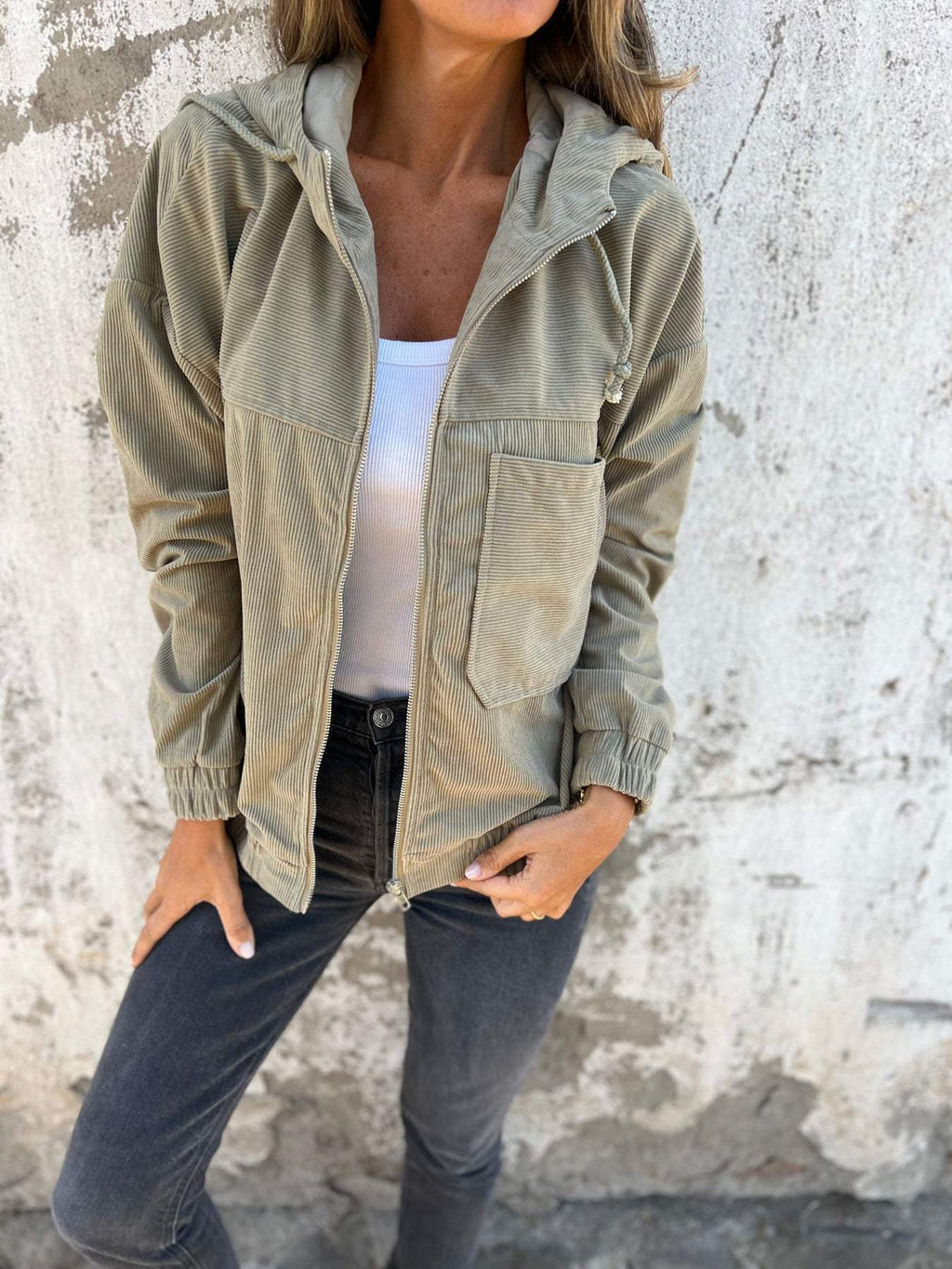 AA OUT OF STOCK Casual Damska Bluza z Kapturem i Zamkiem – Noemi-Beżowy-S-Trend Polska