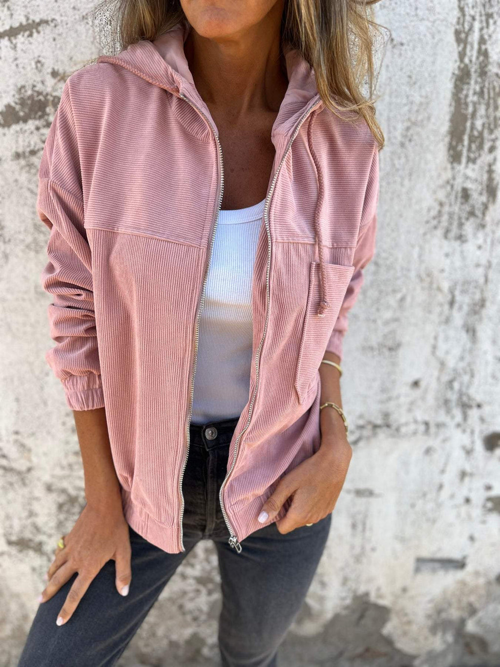 AA OUT OF STOCK Casual Damska Bluza z Kapturem i Zamkiem – Noemi-Różowy-S-Trend Polska