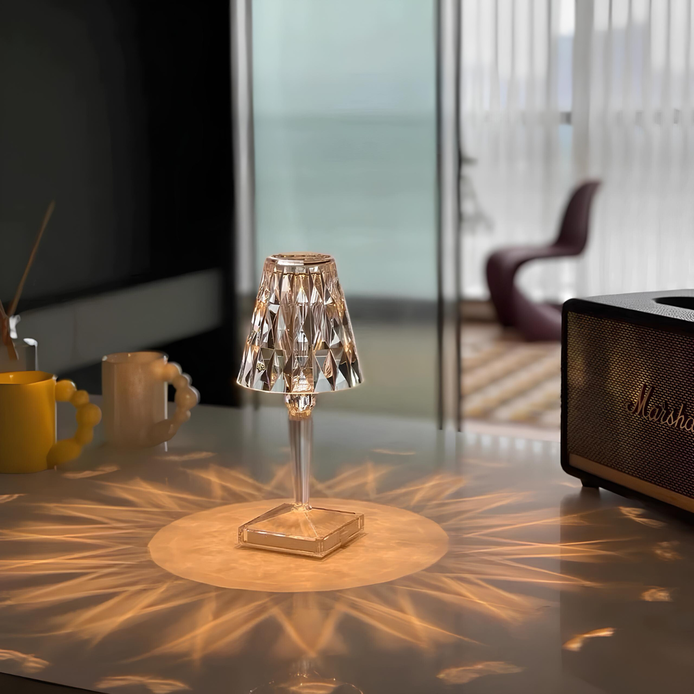 AA OUT OF STOCK Lampa stołowa kryształowa z dotykowym sterowaniem - LumeCrystal-Przezroczysty-Trend Polska
