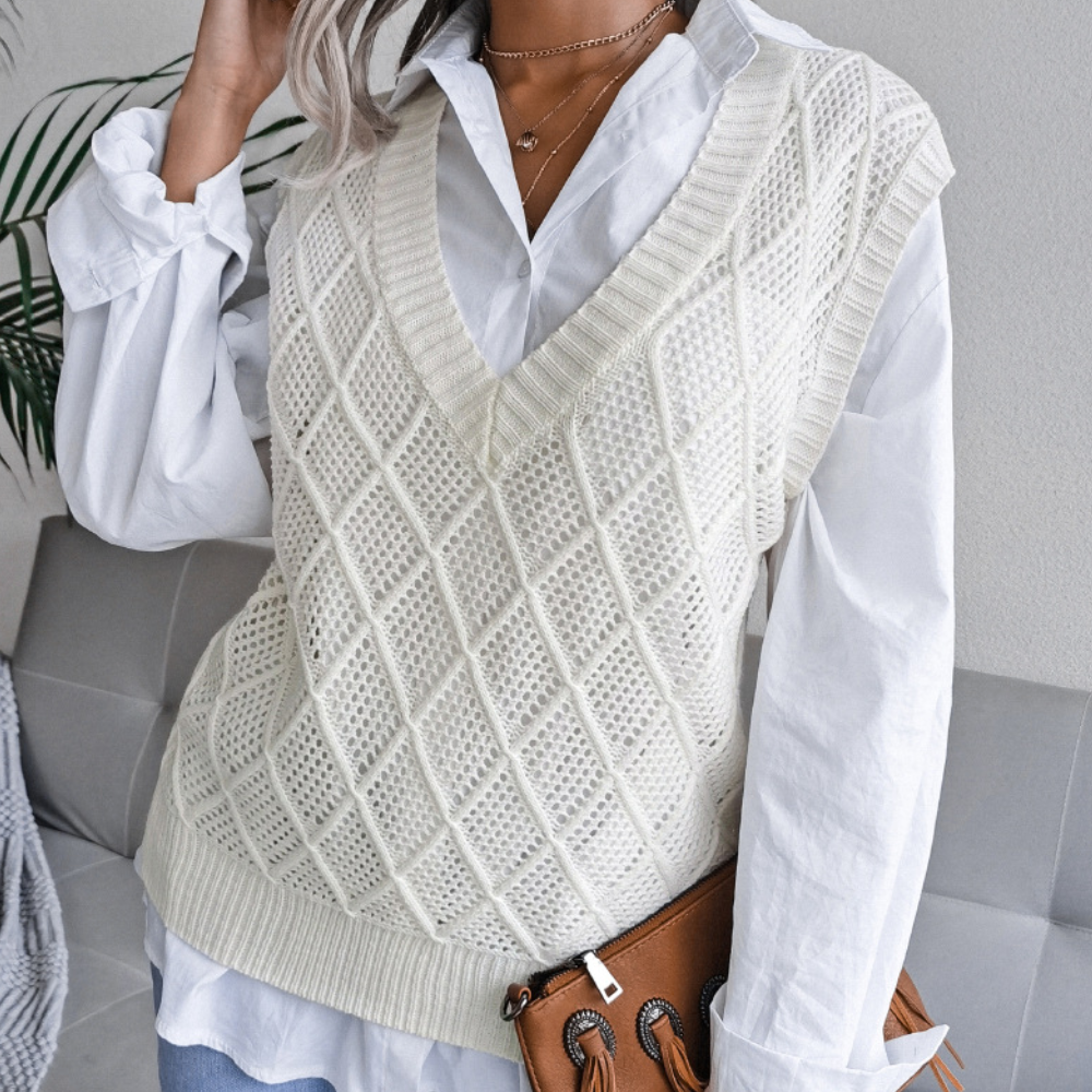 Angeza - Modny Sweter Damski-Biały-XS-Trend Polska