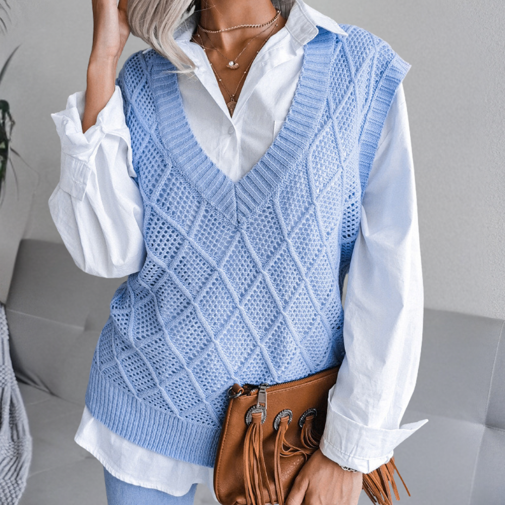 Angeza - Modny Sweter Damski-Niebieski-XS-Trend Polska
