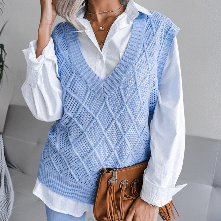 Angeza - Modny Sweter Damski-Niebieski-XS-Trend Polska