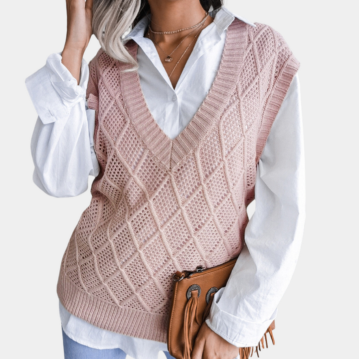 Angeza - Modny Sweter Damski-Różowy-XS-Trend Polska