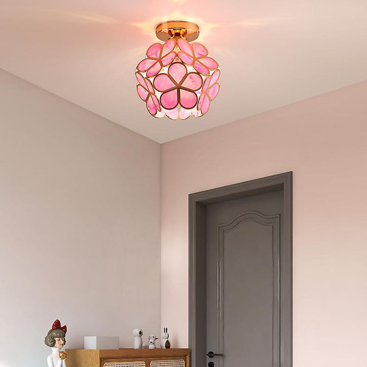 Artystyczna Szklana Lampa sufitowa z motywem kwiatu - FlowerHall-Różowy-D20*H25cm-Trend Polska