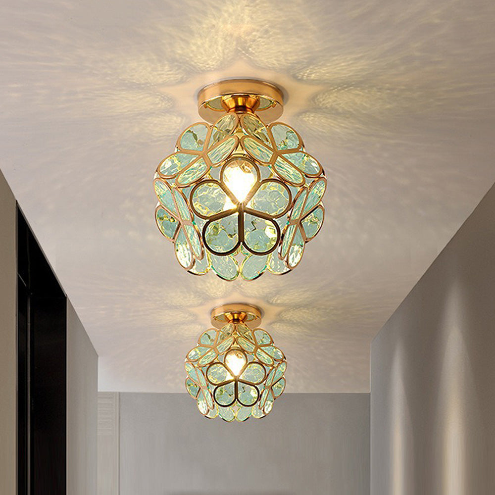 Artystyczna Szklana Lampa sufitowa z motywem kwiatu - FlowerHall-Zielony-D20*H25cm-Trend Polska