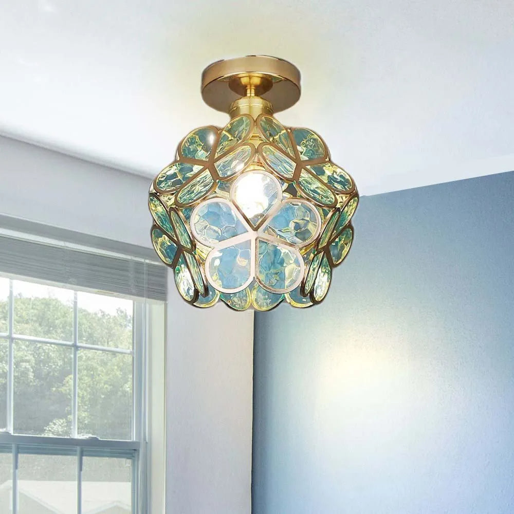 Artystyczna Szklana Lampa sufitowa z motywem kwiatu - FlowerHall-Zielony-D20*H25cm-Trend Polska