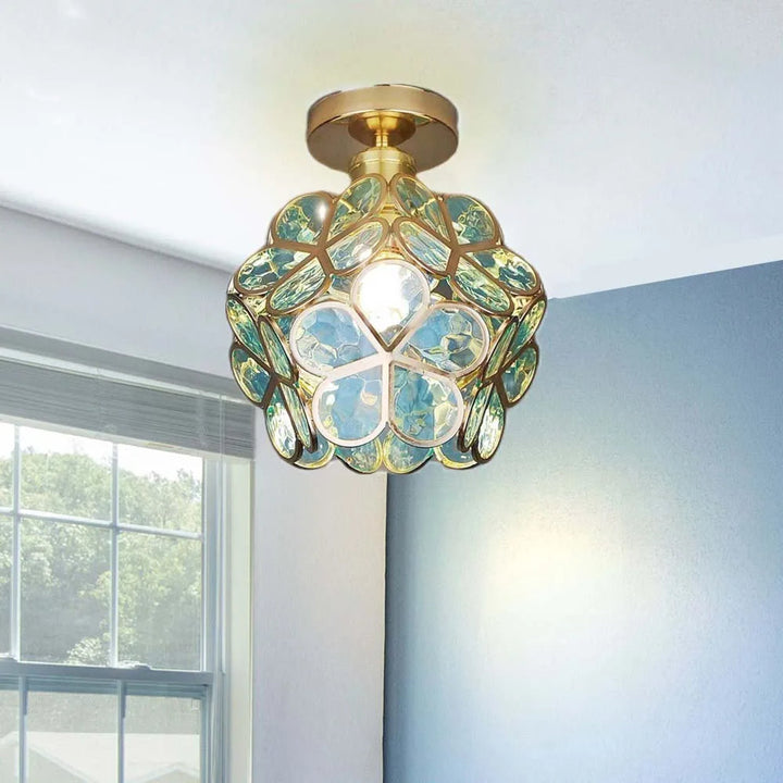 Artystyczna Szklana Lampa sufitowa z motywem kwiatu - FlowerHall-Zielony-D20*H25cm-Trend Polska
