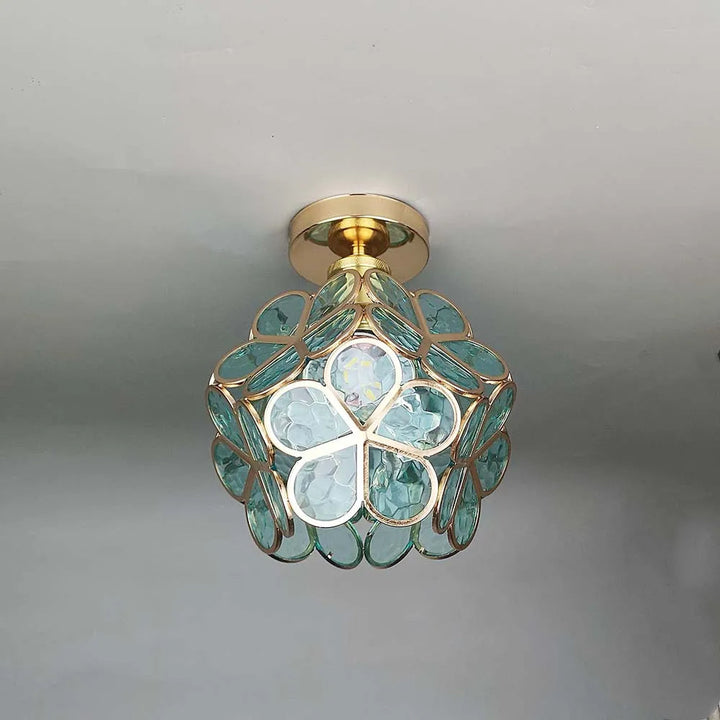 Artystyczna Szklana Lampa sufitowa z motywem kwiatu - FlowerHall-Zielony-D20*H25cm-Trend Polska